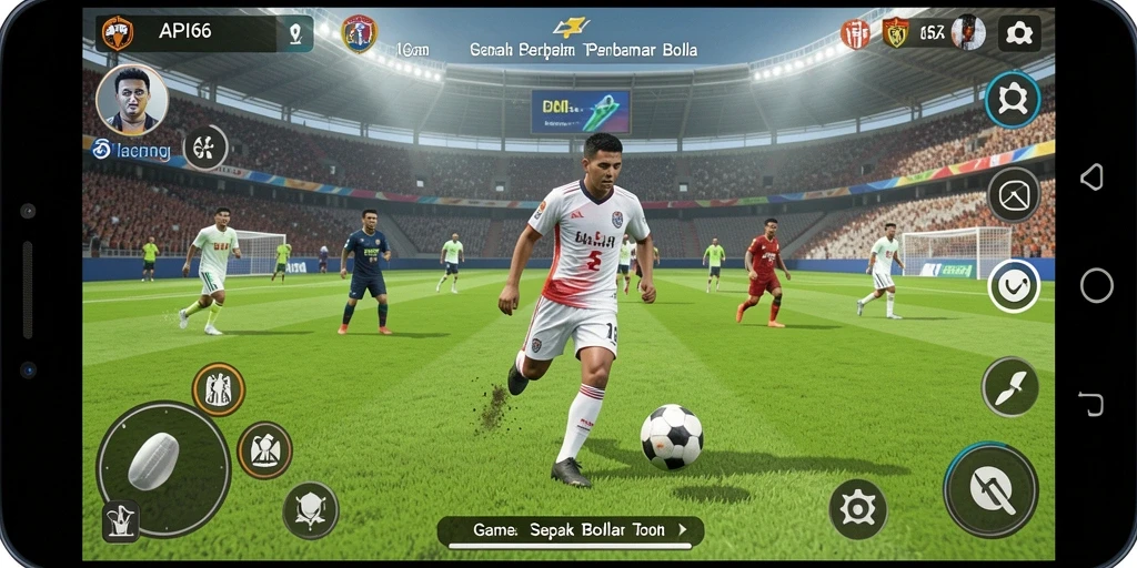 Screenshot gameplay API66 menampilkan aksi sepak bola seru dan grafis yang menakjubkan.