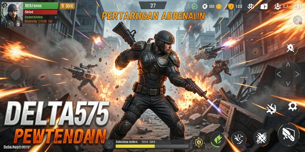 Tampilkan aksi seru dalam gameplay DELTA575 yang mendebarkan.