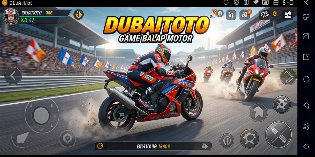 Tampilan seru gameplay DUBAITOTO yang penuh aksi balap motor.