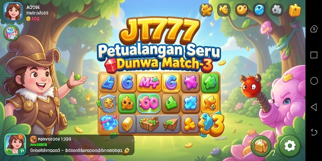 Gameplay JT777 yang penuh warna dengan tantangan Match-3.