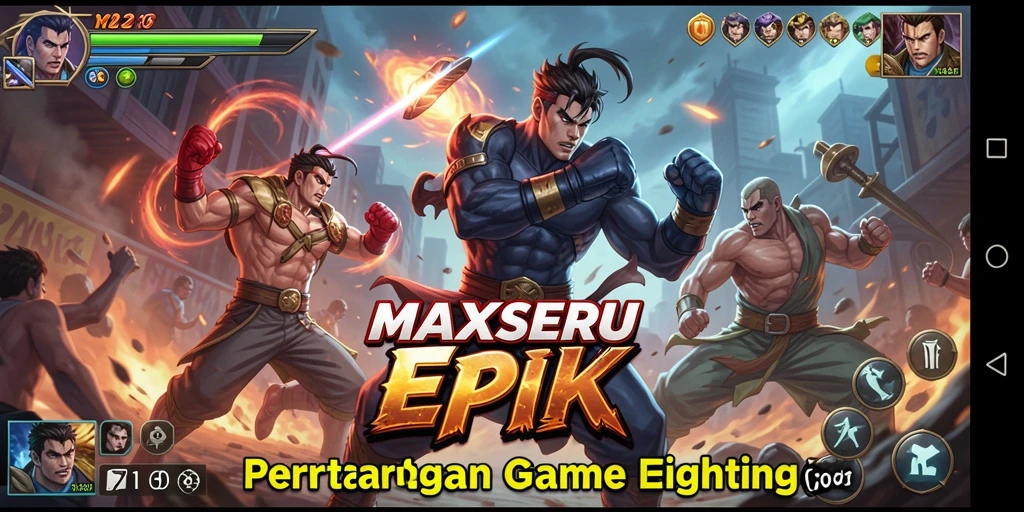 Screenshot MAXSERU menampilkan pertarungan karakter yang mendebarkan.