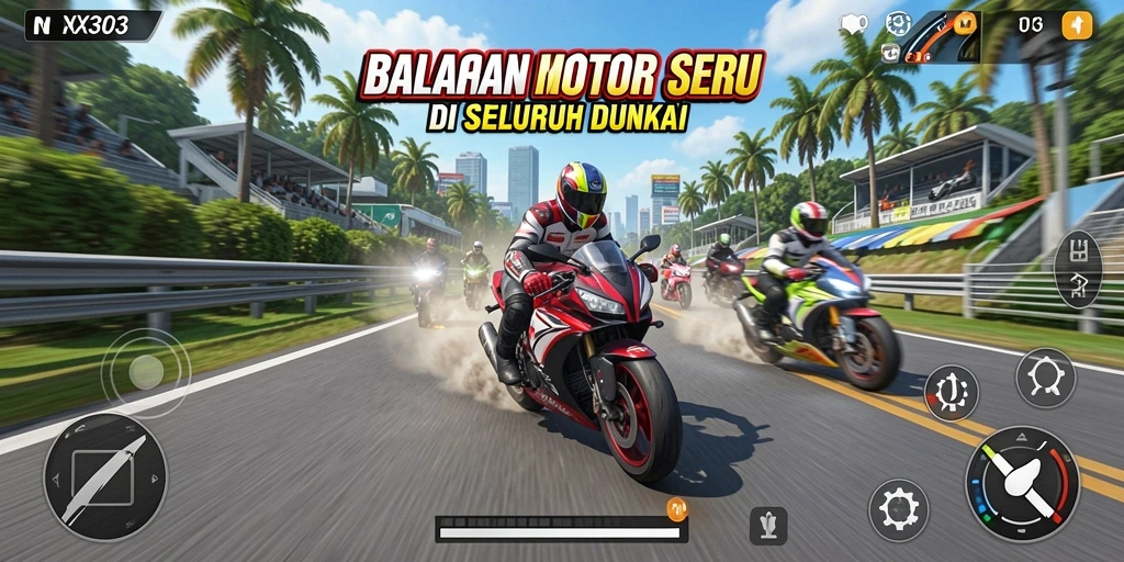 Tampilkan momen seru balapan motor dalam NX303.