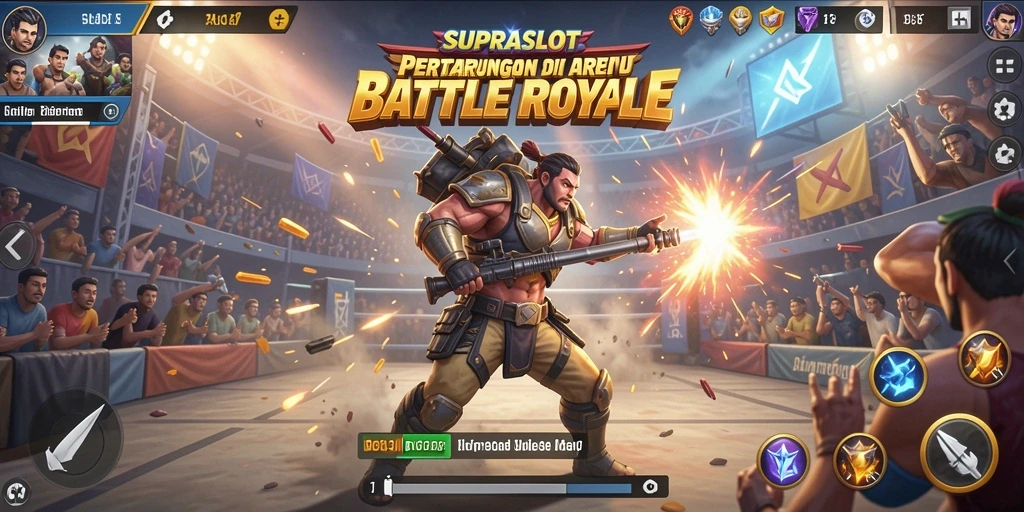 Tampilan gameplay seru di arena <strong>SUPRASLOT</strong> saat bertempur dengan pemain lain.